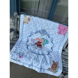 Vintage Crewel cross stitch baby blanket quilt flaw